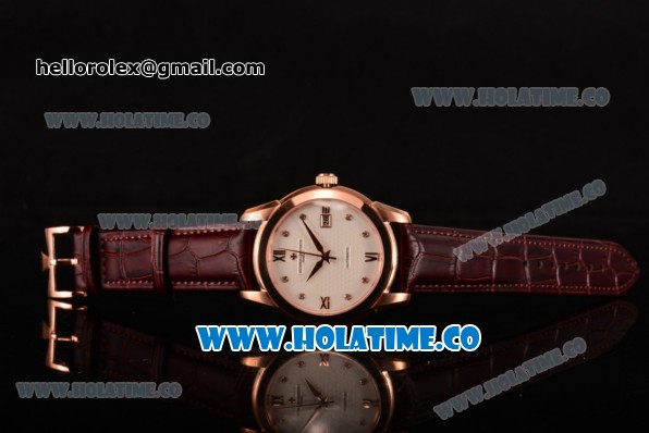 Vacheron Constantin Patrimony Miyota 9015 Automatic Rose Gold Case with White Dial Diamonds/Roman Numeral Makrers and Brown Leather Strap (YR) - Click Image to Close